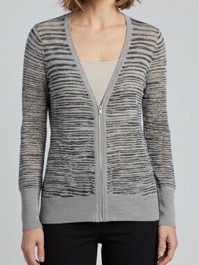 CLASSIQUES ENTIER Zebra Print Zip Up Cardigan Wool Blend Semi Sheer Medium